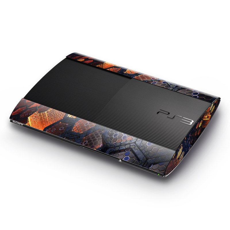 PlayStation 3 Super Slim Skin design of Geological phenomenon, Sky, Water, Cobblestone, Rock, Reflection, Colorfulness, World, Art, with black, red, green colors
