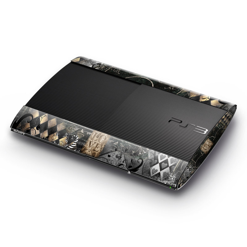 PlayStation 3 Super Slim Skin design of Pattern, Brown, Design, Textile, Art, with black, gray, green, red colors