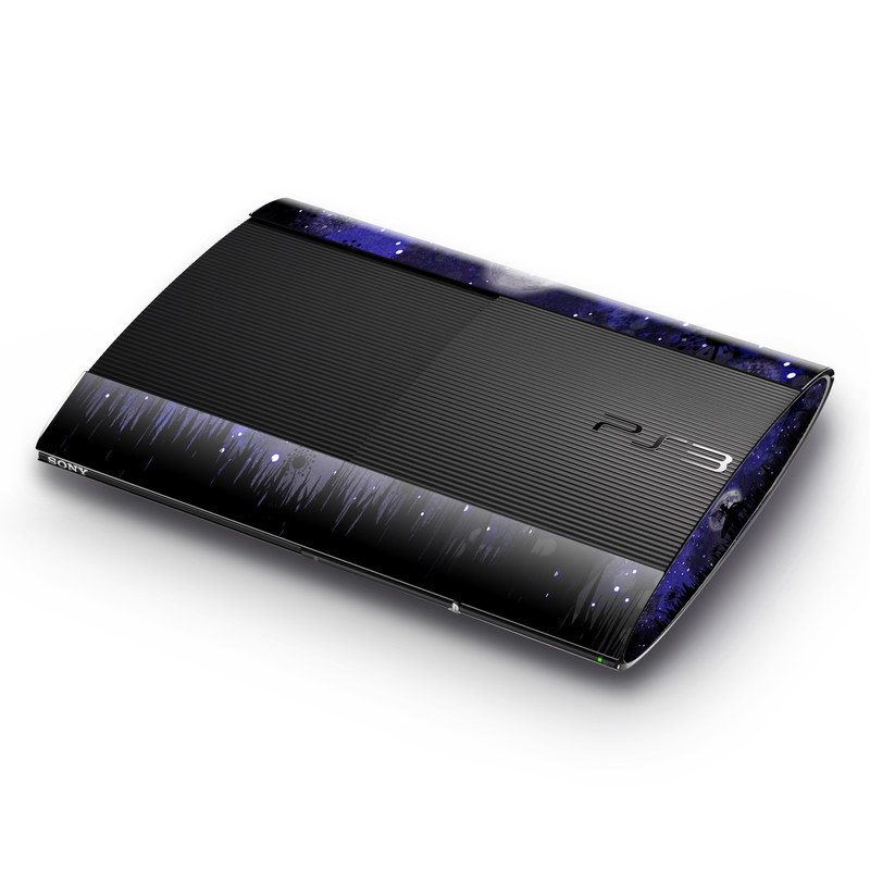 PlayStation 3 Super Slim Skin design of Purple, Sky, Moonlight, Cg artwork, Fictional character, Darkness, Night, Illustration, Space, Star, with black, blue, gray, purple colors