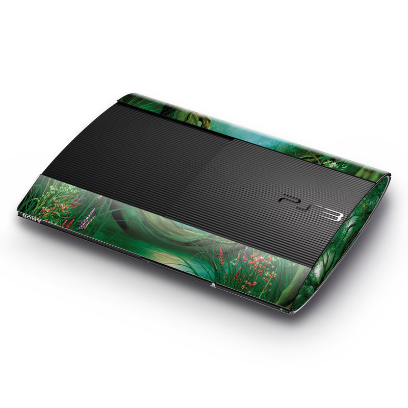 PlayStation 3 Super Slim Skin design of Fractal art, Art, Organism, Fictional character, Earth, Cg artwork, with black, blue, green, gray colors