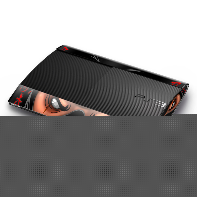 PlayStation 3 Super Slim Skin design of Cartoon, Eye, Organ, Anime, Illustration, Mouth, Fictional character, Animation, Graphic design, Cg artwork, with black, red, green, pink, orange, gray colors