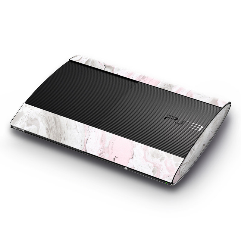 PlayStation 3 Super Slim Skin design of White, Pink, Pattern, Illustration, with pink, gray, white colors