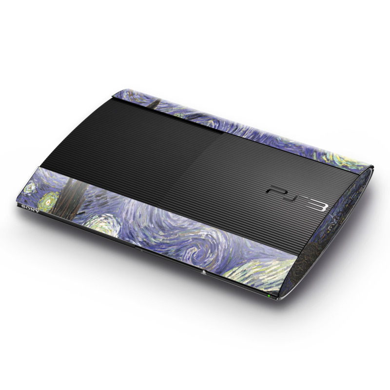 PlayStation 3 Super Slim Skin design of Painting, Purple, Art, Tree, Illustration, Organism, Watercolor paint, Space, Modern art, Plant, with gray, black, blue, green colors