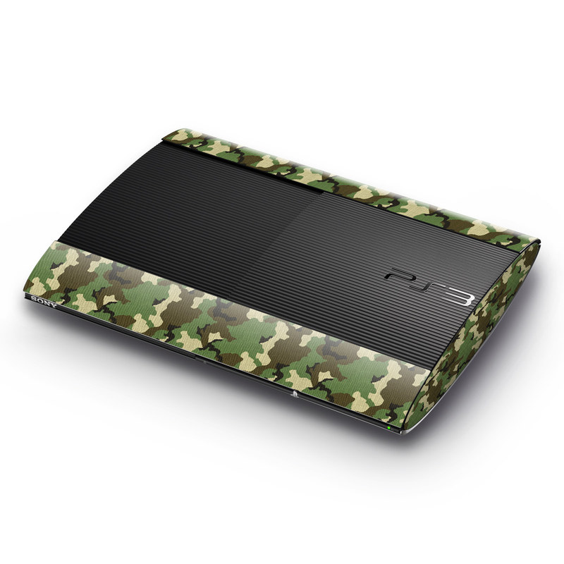 PlayStation 3 Super Slim Skin design of Military camouflage, Camouflage, Clothing, Pattern, Green, Uniform, Military uniform, Design, Sportswear, Plane, with black, gray, green colors