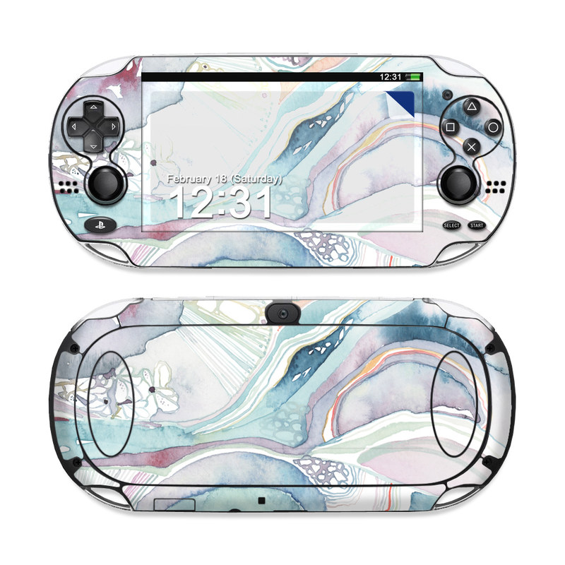 PlayStation Vita Skin design of Watercolor paint, Plant, Art, Illustration, Flower, with blue, purple, pink, red, orange colors