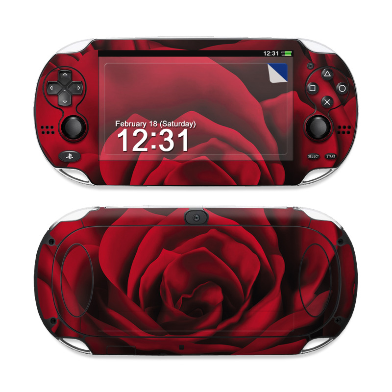 PlayStation Vita Skin design of Red, Garden roses, Rose, Petal, Flower, Nature, Floribunda, Rose family, Close-up, Plant, with black, red colors