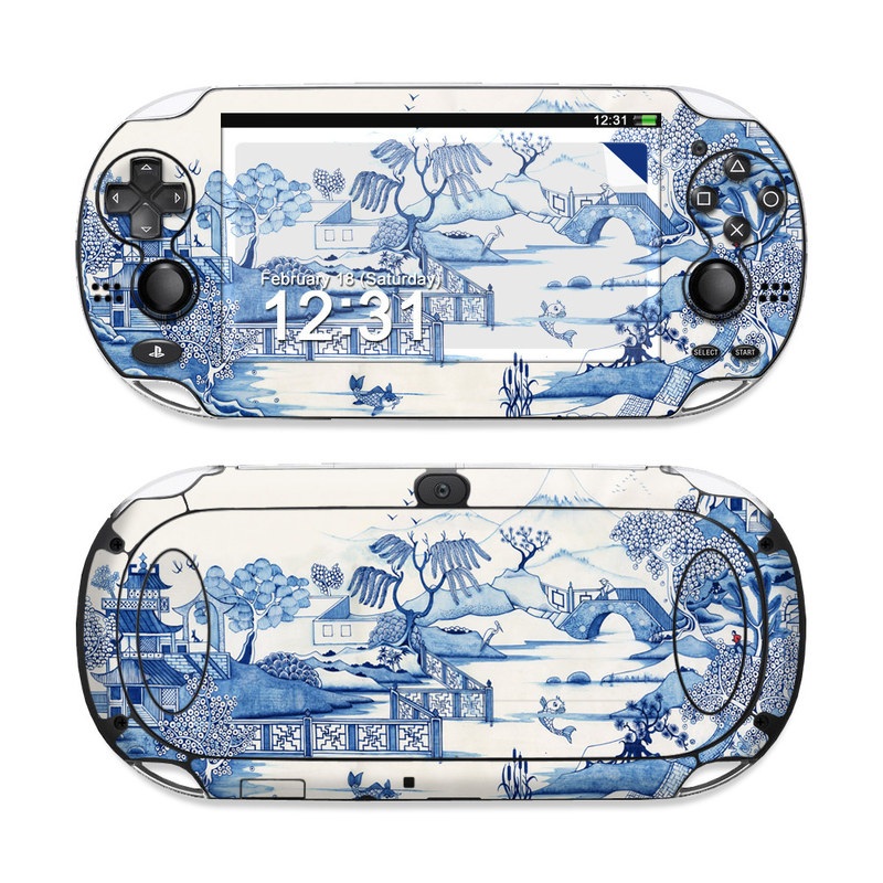 PlayStation Vita Skin design of Blue, Blue and white porcelain, Winter, Christmas eve, Illustration, Snow, World, Art, with blue, white colors