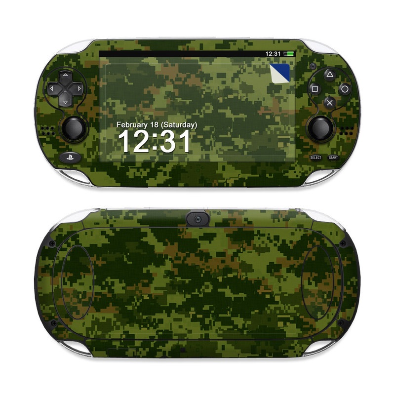 PlayStation Vita Skin design of Military camouflage, Green, Pattern, Uniform, Camouflage, Clothing, Design, Leaf, Plant, with green, brown colors