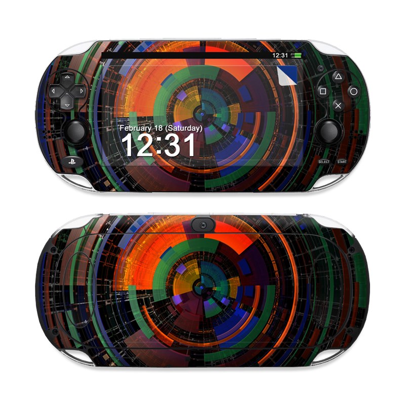 PlayStation Vita Skin design of Colorfulness, Pattern, Circle, Design, Architecture, Symmetry, Art, Spiral, Psychedelic art, with black, red, blue, green, orange, brown colors