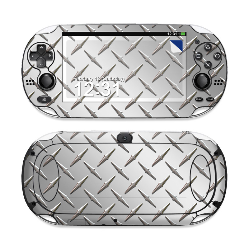 PlayStation Vita Skin design of Pattern, Metal, Line, Design, Steel, Parallel, Tile, Beige, Flooring, with gray colors