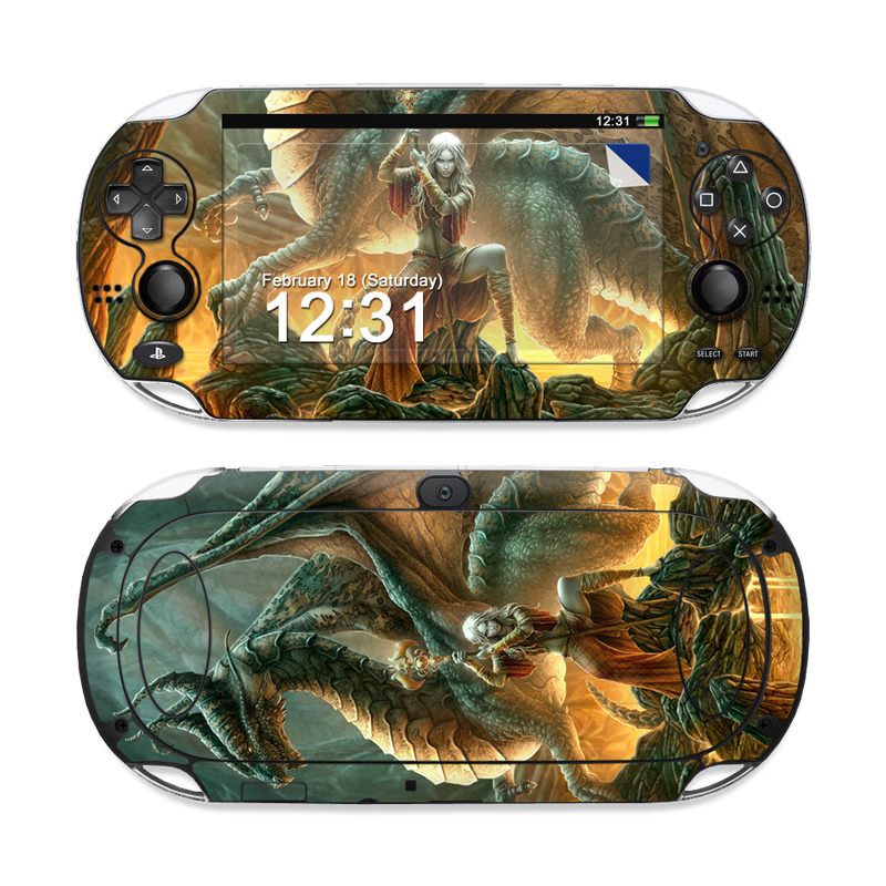 PlayStation Vita Skin design of Dragon, Cg artwork, Mythology, Fictional character, Mythical creature, Art, Illustration, Cryptid, Sculpture, Demon, with black, green, red, gray, blue colors