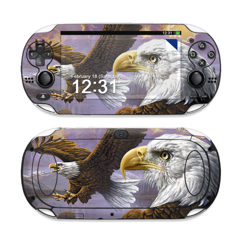 PlayStation Vita Skin design of Bird, Bird of prey, Bald eagle, Vertebrate, Eagle, Accipitriformes, Accipitridae, Golden eagle, Beak, Hawk, with gray, black, green, red, purple colors