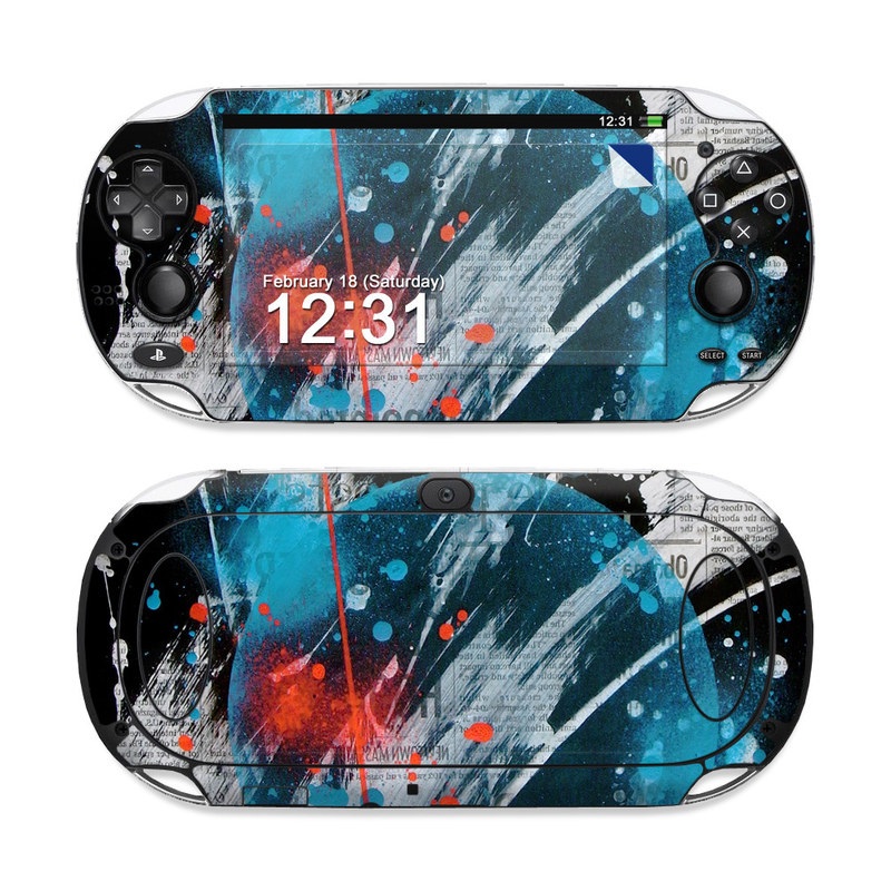 PlayStation Vita Skin design of Graphic design, Illustration, Graphics, Design, Art, Space, World, with black, gray, blue, red colors