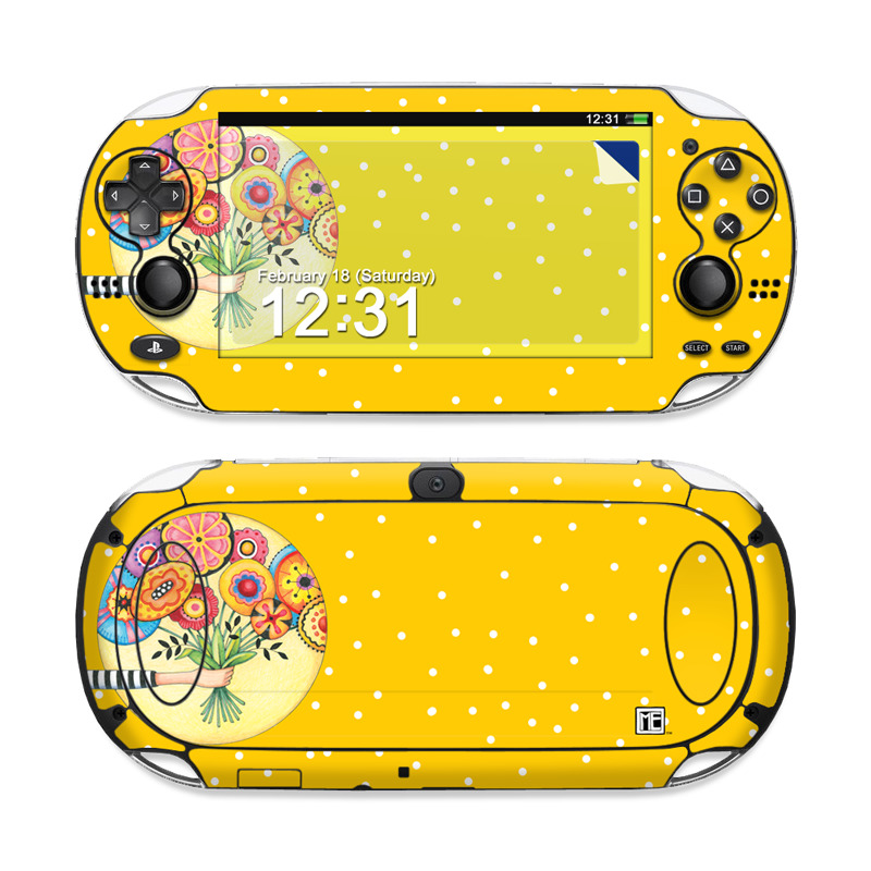 PlayStation Vita Skin design of Circle, Illustration, Clip art, Plant, with orange, yellow, pink, gray, green, black colors