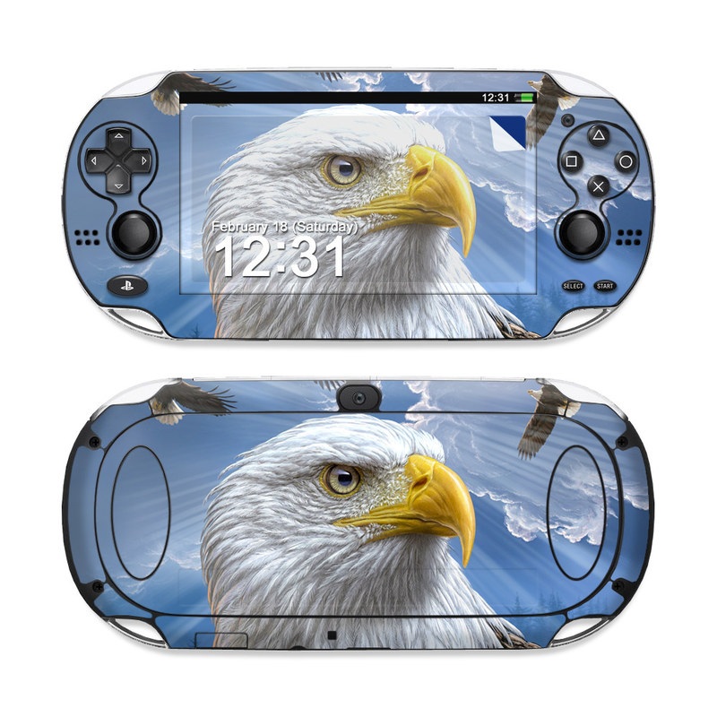 PlayStation Vita Skin design of Bird, Bald eagle, Bird of prey, Vertebrate, Accipitriformes, Accipitridae, Eagle, Nature, Beak, Kite, with blue, brown, white, yellow colors