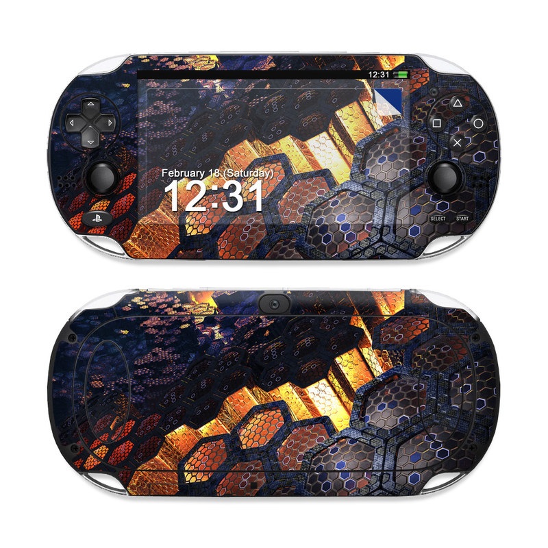 PlayStation Vita Skin design of Geological phenomenon, Sky, Water, Cobblestone, Rock, Reflection, Colorfulness, World, Art, with black, red, green colors