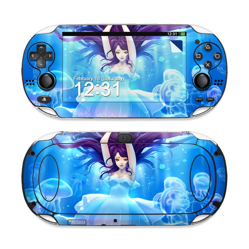 PlayStation Vita Skin design of Jellyfish, Cnidaria, Organism, Marine biology, Marine invertebrates, Water, Bioluminescence, Illustration, Electric blue, Fictional character, with blue, purple, gray colors