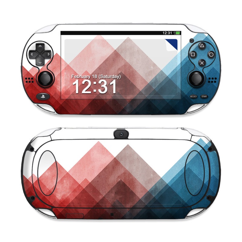 PlayStation Vita Skin design of Blue, Red, Sky, Pink, Line, Architecture, Font, Graphic design, Colorfulness, Illustration, with red, pink, blue colors
