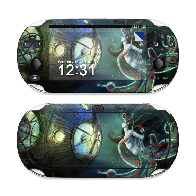 PlayStation Vita Skin design of Cg artwork, Illustration, Art, Fictional character, Fiction, Space, Fractal art, Graphic design, Mythology, Graphics, with black, gray, blue, green colors