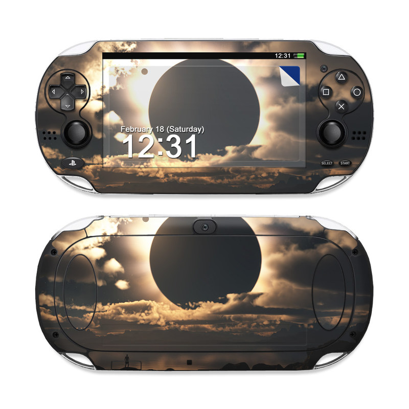 PlayStation Vita Skin design of Sky, Cloud, Daytime, Eclipse, Atmosphere, Cumulus, Sunlight, Sun, Astronomical object, Celestial event, with black, red, green, gray, pink, yellow colors