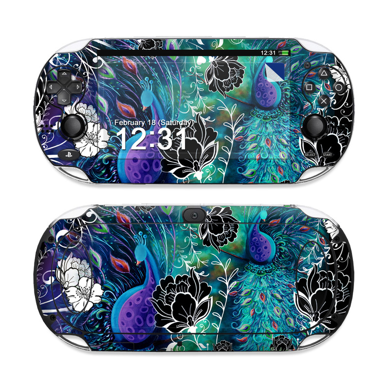PlayStation Vita Skin design of Pattern, Psychedelic art, Organism, Turquoise, Purple, Graphic design, Art, Design, Illustration, Fractal art, with black, blue, gray, green, white colors