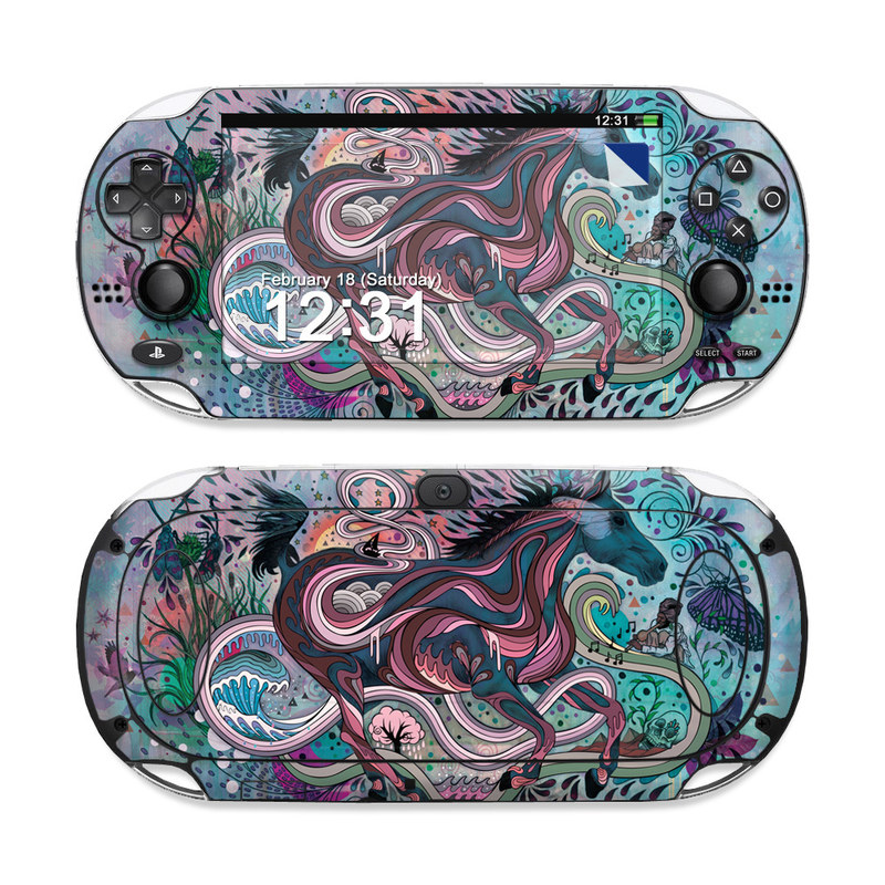 PlayStation Vita Skin design of Illustration, Art, Visual arts, Graphic design, Fictional character, Psychedelic art, Pattern, Drawing, Painting, Mythology, with gray, black, blue, red, purple colors