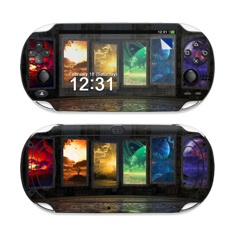 PlayStation Vita Skin design of Light, Lighting, Water, Sky, Technology, Night, Art, Geological phenomenon, Electronic device, Glass, with black, red, green, blue colors