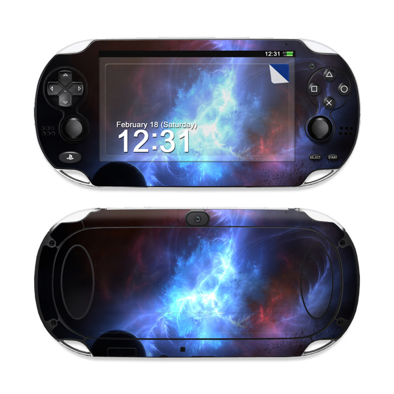 PlayStation Vita Skin design of Sky, Atmosphere, Outer space, Space, Astronomical object, Fractal art, Universe, Electric blue, Art, Organism, with black, blue, purple colors