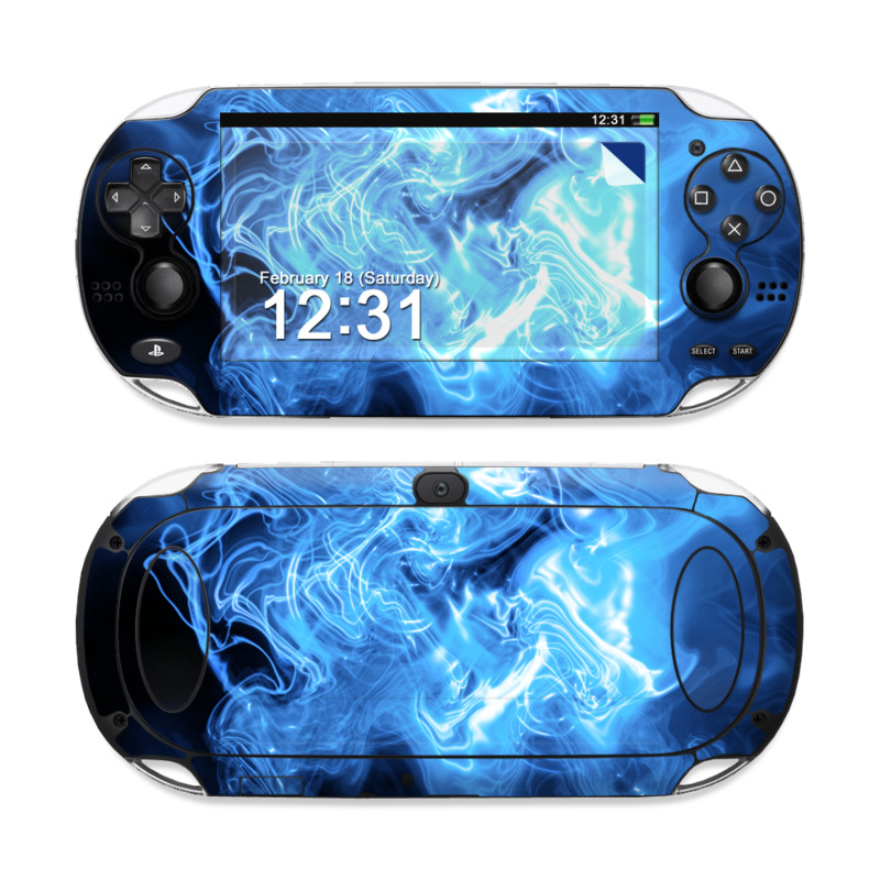 PlayStation Vita Skin design of Blue, Water, Electric blue, Organism, Pattern, Smoke, Liquid, Art, with blue, black, purple colors