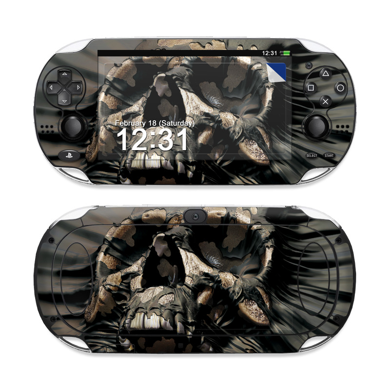 PlayStation Vita Skin design of Cg artwork, Fictional character, Illustration, Demon, Fiction, Supervillain, Mythology, Art, with black, green, gray, red colors