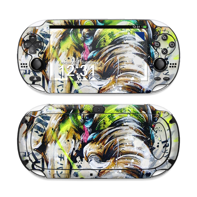 PlayStation Vita Skin design of Watercolor paint, Graphic design, Illustration, Acrylic paint, Art, Modern art, Painting, Visual arts, Paint, Graphics, with gray, black, green, red, blue colors