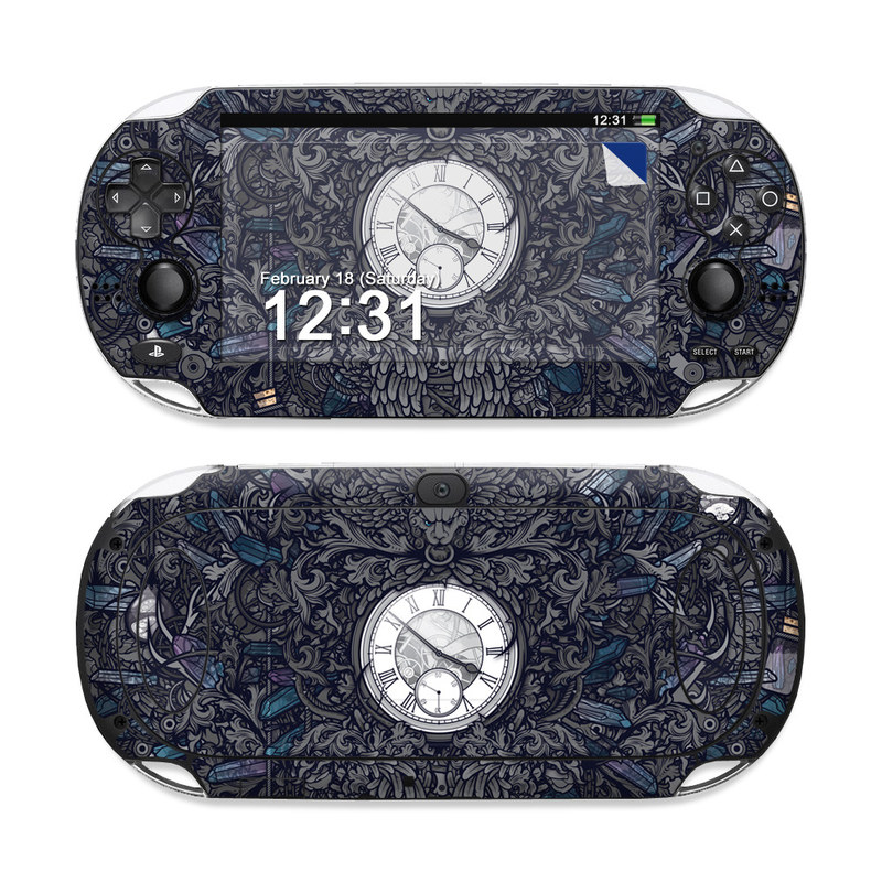 PlayStation Vita Skin design of Blue, Pattern, Psychedelic art, Design, Circle, Art, Font, Graphic design, Visual arts, Illustration, with black, gray colors