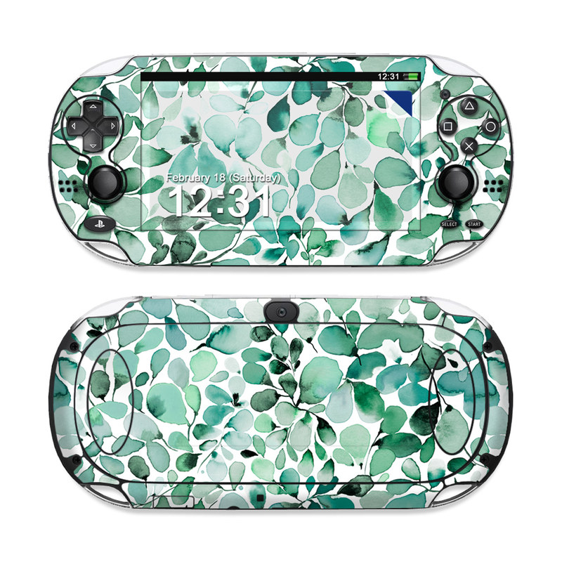 PlayStation Vita Skin design of Azure, Line, Aqua, Pattern, Art, Symmetry, Electric blue, Circle, Creative arts, Terrestrial plant, with white, green, black colors