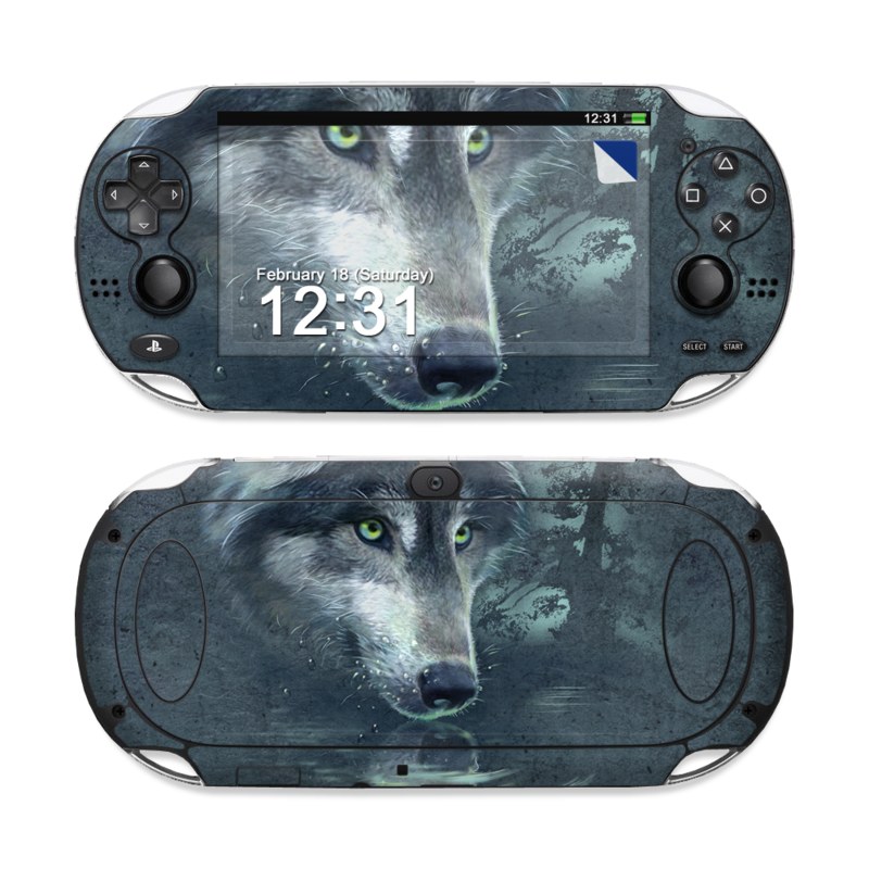 PlayStation Vita Skin design of Wolf, Canidae, Wildlife, Red wolf, Canis, canis lupus tundrarum, Snout, Saarloos wolfdog, Wolfdog, Carnivore, with black, gray, blue colors