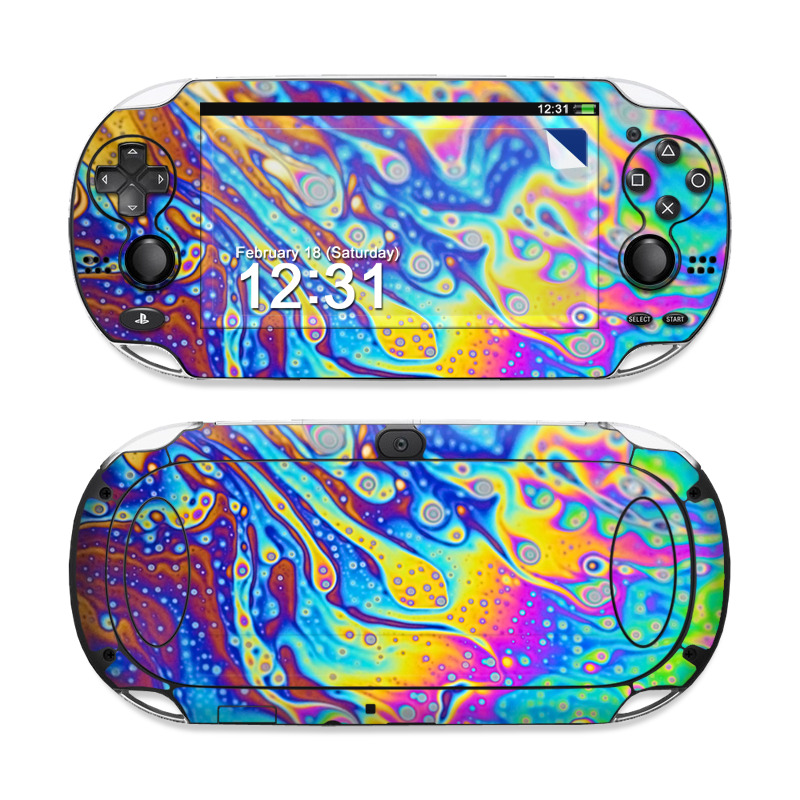 PlayStation Vita Skin design of Psychedelic art, Blue, Pattern, Art, Visual arts, Water, Organism, Colorfulness, Design, Textile, with gray, blue, orange, purple, green colors