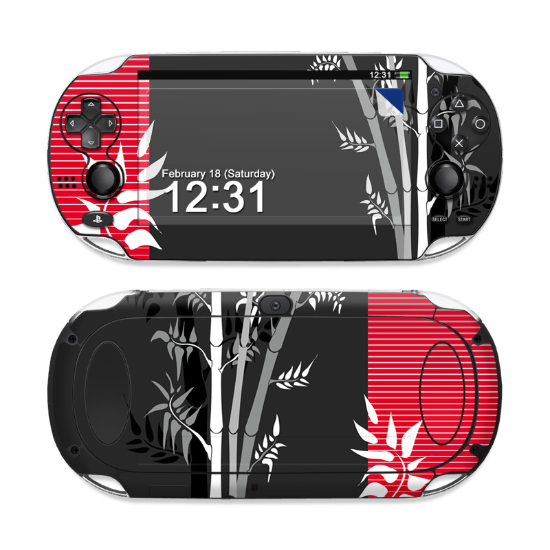 PlayStation Vita Skin design of Tree, Branch, Plant, Graphic design, Bamboo, Illustration, Plant stem, Black-and-white, with black, red, gray, white colors