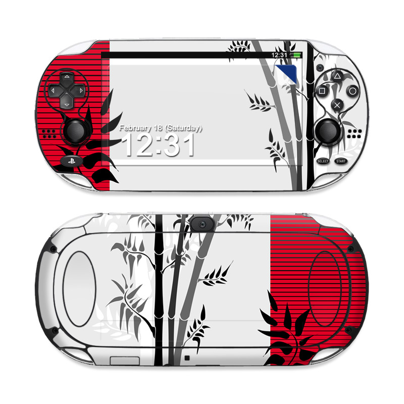 PlayStation Vita Skin design of Botany, Plant, Branch, Plant stem, Tree, Bamboo, Pedicel, Black-and-white, Flower, Twig, with gray, red, black, white colors