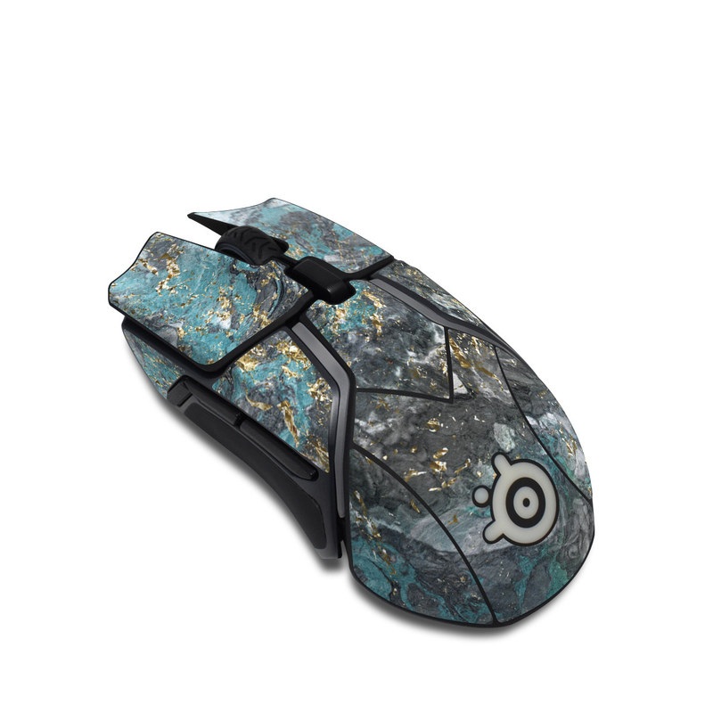 SteelSeries Rival 600 Gaming Mouse Skin design of Blue, Turquoise, Green, Aqua, Teal, Geology, Rock, Painting, Pattern with black, white, gray, green, blue colors