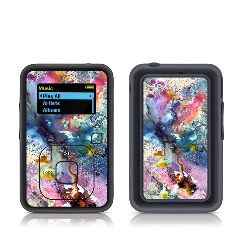 SanDisk Sansa Clip Plus Skin design of Watercolor paint, Painting, Acrylic paint, Art, Modern art, Paint, Visual arts, Space, Colorfulness, Illustration, with gray, black, blue, red, pink colors