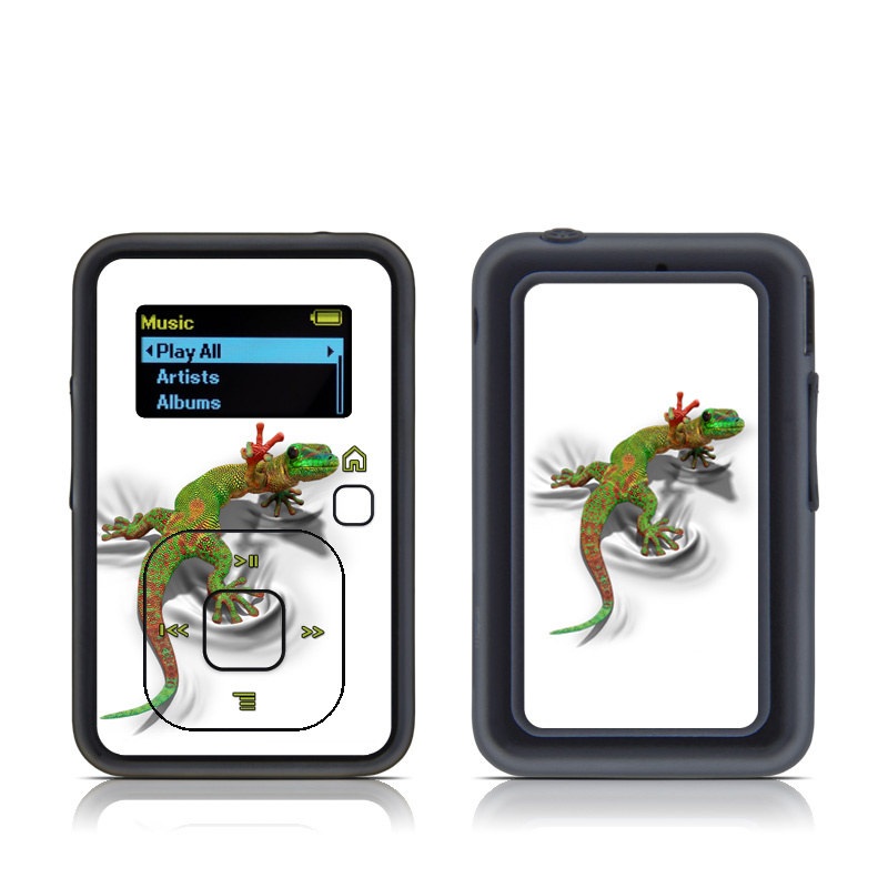 SanDisk Sansa Clip Plus Skin design of Lizard, Reptile, Gecko, Scaled reptile, Green, Iguania, Animal figure, Wall lizard, Fictional character, Iguanidae, with white, gray, black, red, green colors