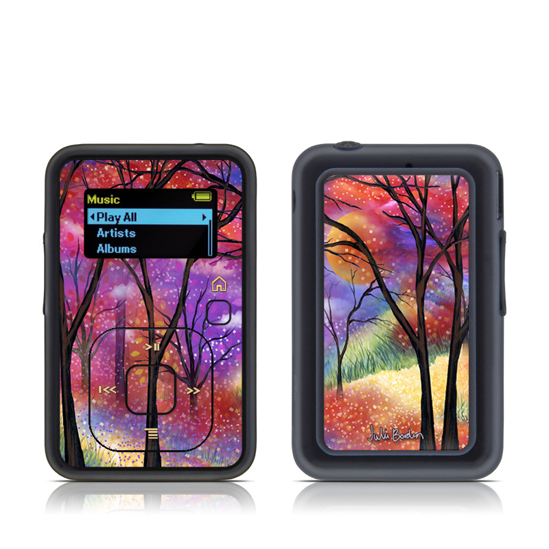 SanDisk Sansa Clip Plus Skin design of Nature, Tree, Natural landscape, Painting, Watercolor paint, Branch, Acrylic paint, Purple, Modern art, Leaf, with red, purple, black, gray, green, blue colors
