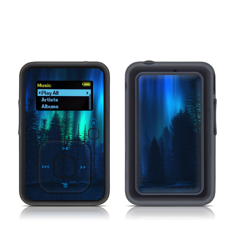SanDisk Sansa Clip Plus Skin design of Blue, Light, Natural environment, Tree, Sky, Forest, Darkness, Aurora, Night, Electric blue, with black, blue colors