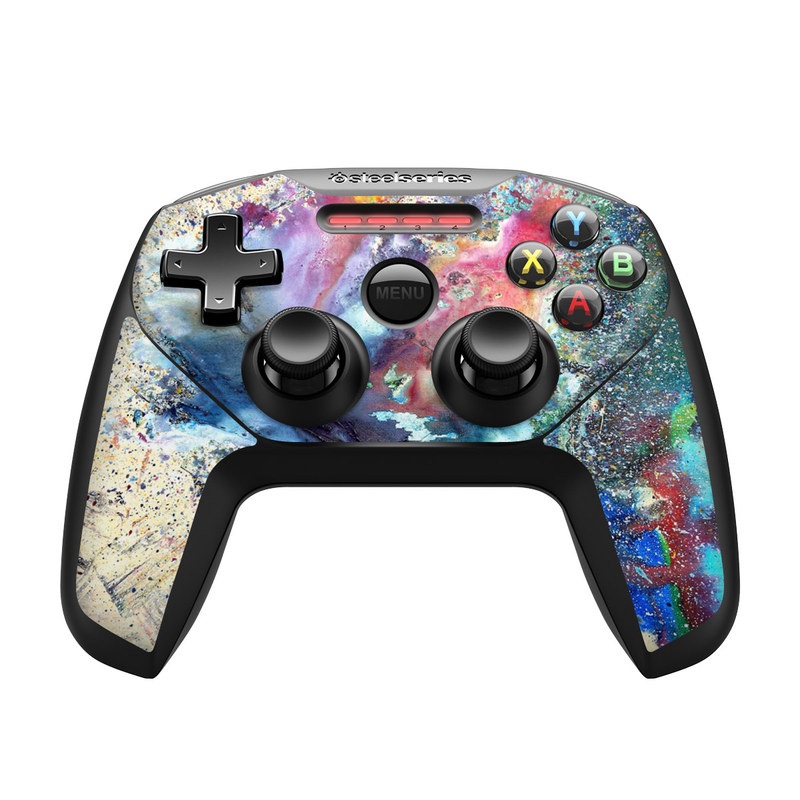 SteelSeries Nimbus Controller Skin design of Watercolor paint, Painting, Acrylic paint, Art, Modern art, Paint, Visual arts, Space, Colorfulness, Illustration, with gray, black, blue, red, pink colors
