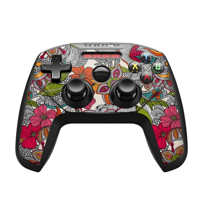 SteelSeries Nimbus Controller Skin design of Pattern, Drawing, Visual arts, Art, Design, Doodle, Floral design, Motif, Illustration, Textile, with gray, red, black, green, purple, blue colors