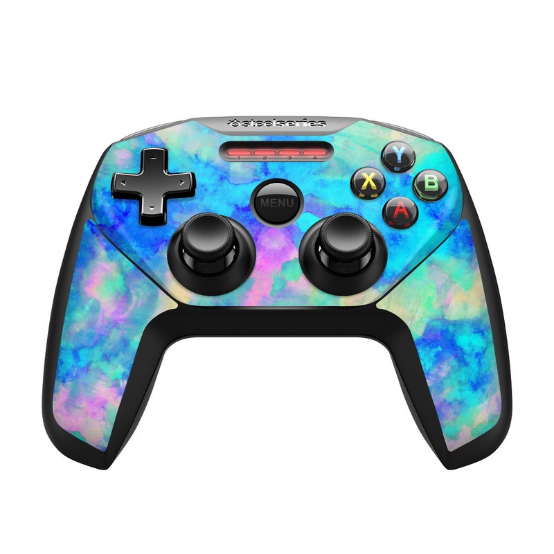 SteelSeries Nimbus Controller Skin design of Blue, Turquoise, Aqua, Pattern, Dye, Design, Sky, Electric blue, Art, Watercolor paint, with blue, purple colors