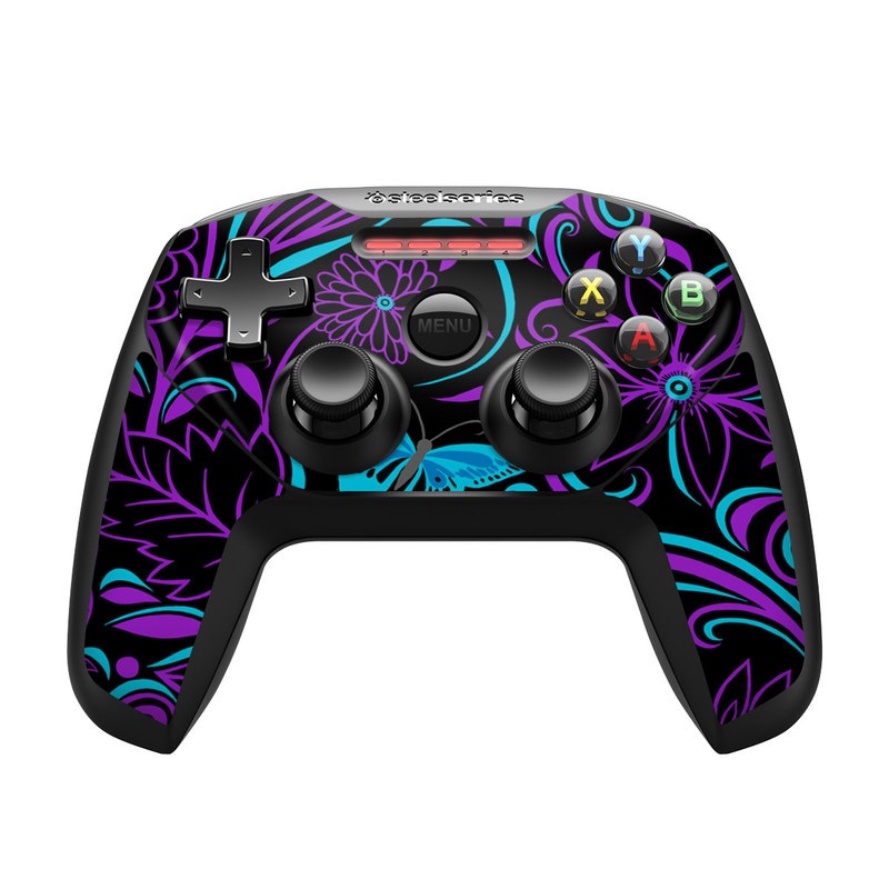 SteelSeries Nimbus Controller Skin design of Pattern, Purple, Violet, Turquoise, Teal, Design, Floral design, Visual arts, Magenta, Motif, with black, purple, blue colors
