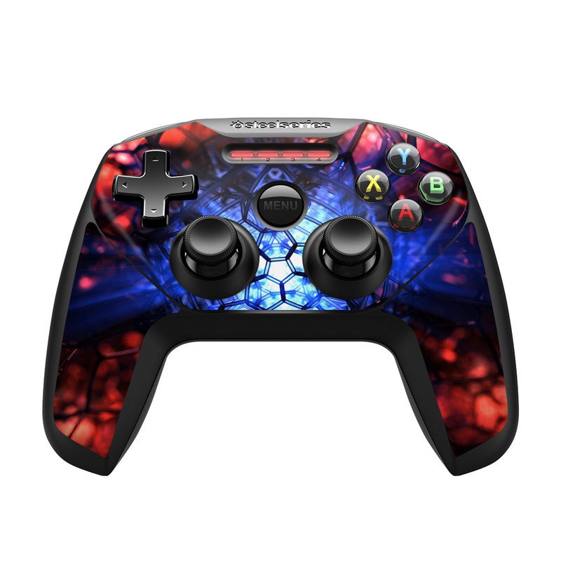 SteelSeries Nimbus Controller Skin design of Blue, Fractal art, Red, Light, Pattern, Lighting, Art, Kaleidoscope, Design, Psychedelic art, with black, blue, red colors