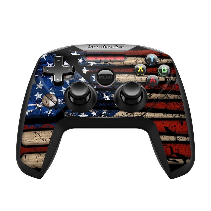 SteelSeries Nimbus Controller Skin design of Baseball bat, Baseball equipment, with black, red, gray, green, blue colors