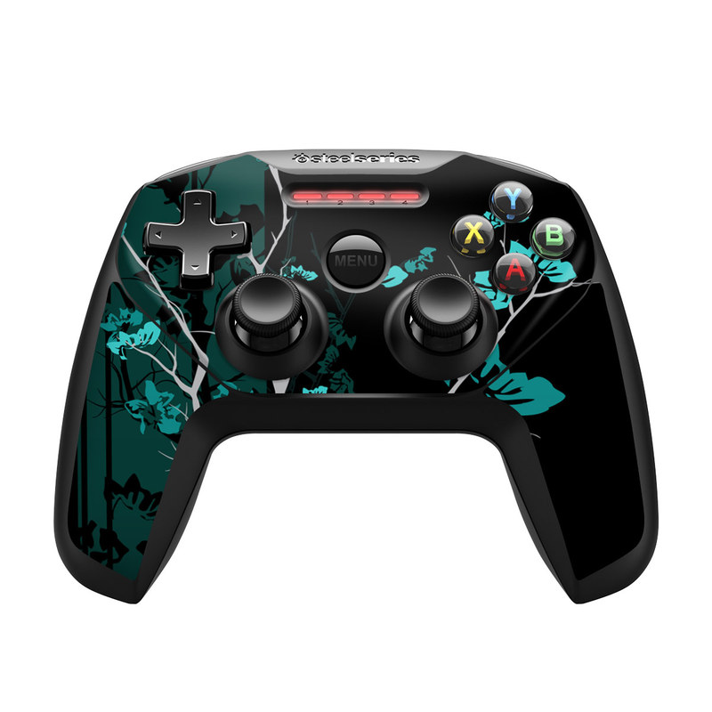 SteelSeries Nimbus Controller Skin design of Branch, Black, Blue, Green, Turquoise, Teal, Tree, Plant, Graphic design, Twig, with black, blue, gray colors