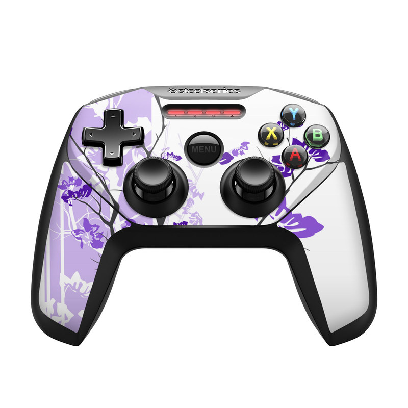 SteelSeries Nimbus Controller Skin design of Branch, Purple, Violet, Lilac, Lavender, Plant, Twig, Flower, Tree, Wildflower, with white, purple, gray, pink, black colors